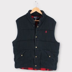 Vintage Polo Ralph Lauren Plaid Lined Puffer Vest Quilted Snap Front Men's Large